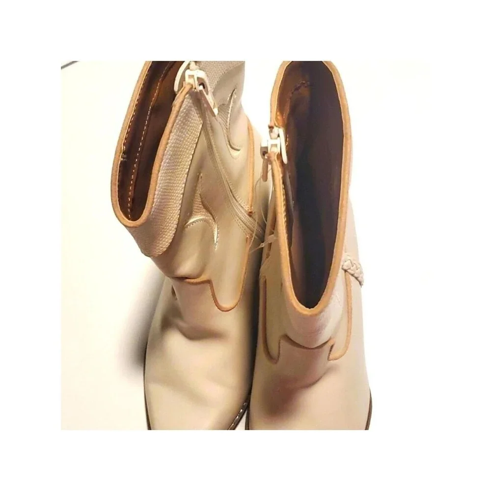 Cowboy Boots Cream Western Ankle Booties Braided Detail Size Unknown